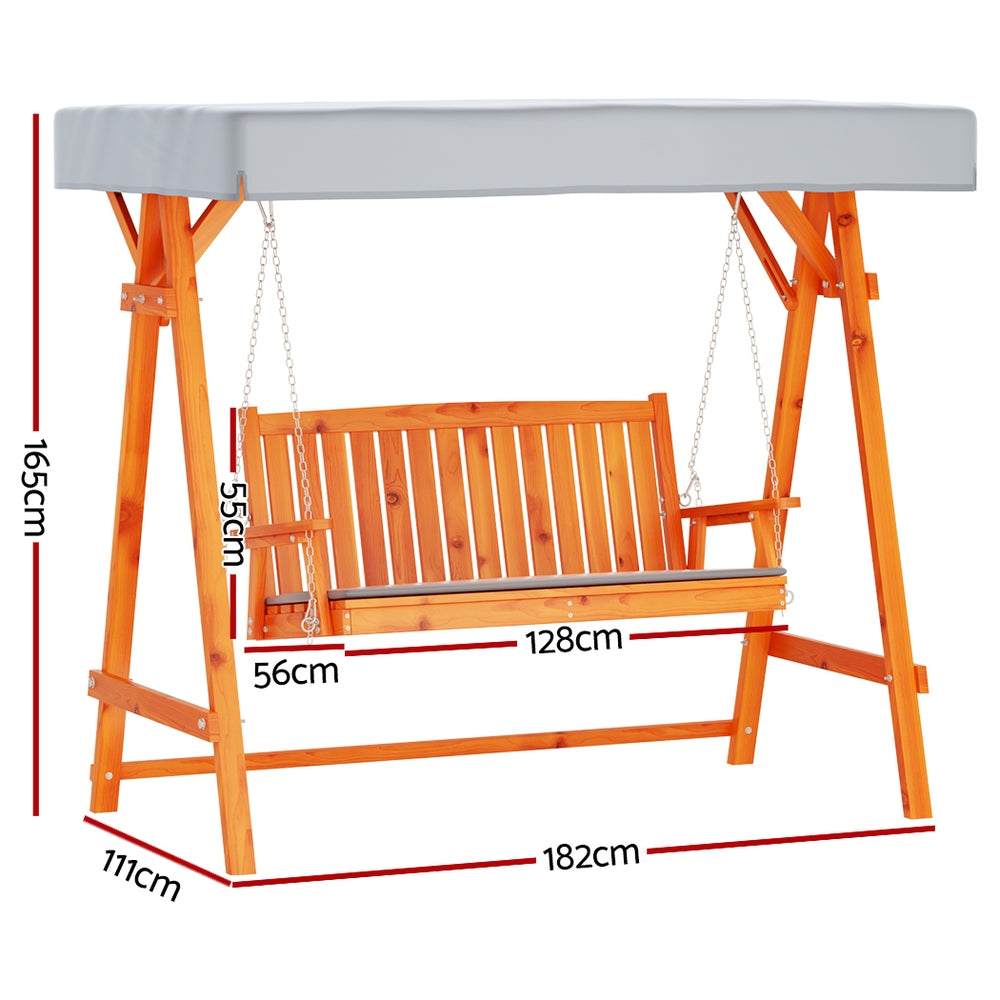 Gardeon Wooden Swing Chair Garden Bench Canopy 3 Seater Outdoor Furniture - Bring To Door 