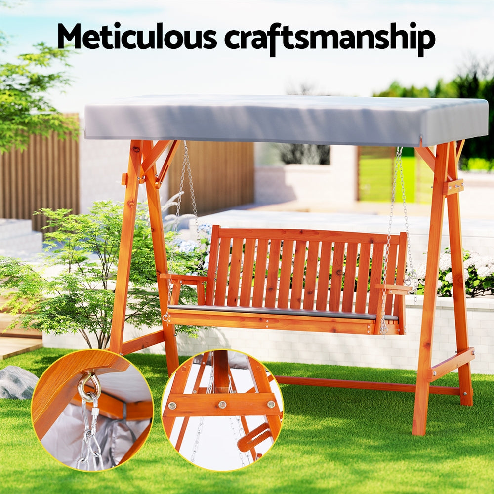 Gardeon Wooden Swing Chair Garden Bench Canopy 3 Seater Outdoor Furniture - Bring To Door 