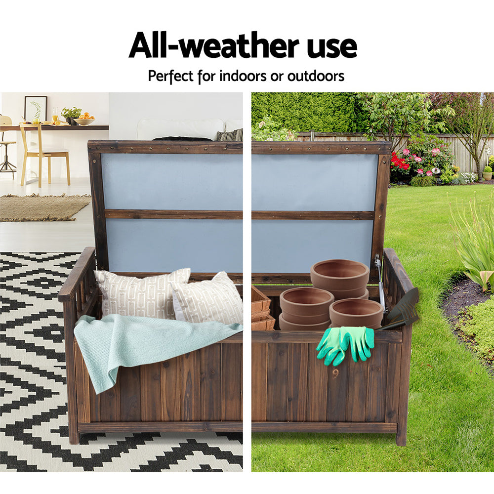 Gardeon Outdoor Storage Bench Box Wooden Garden Toy Tool Shed Patio Furniture Charcoal - Bring To Door 