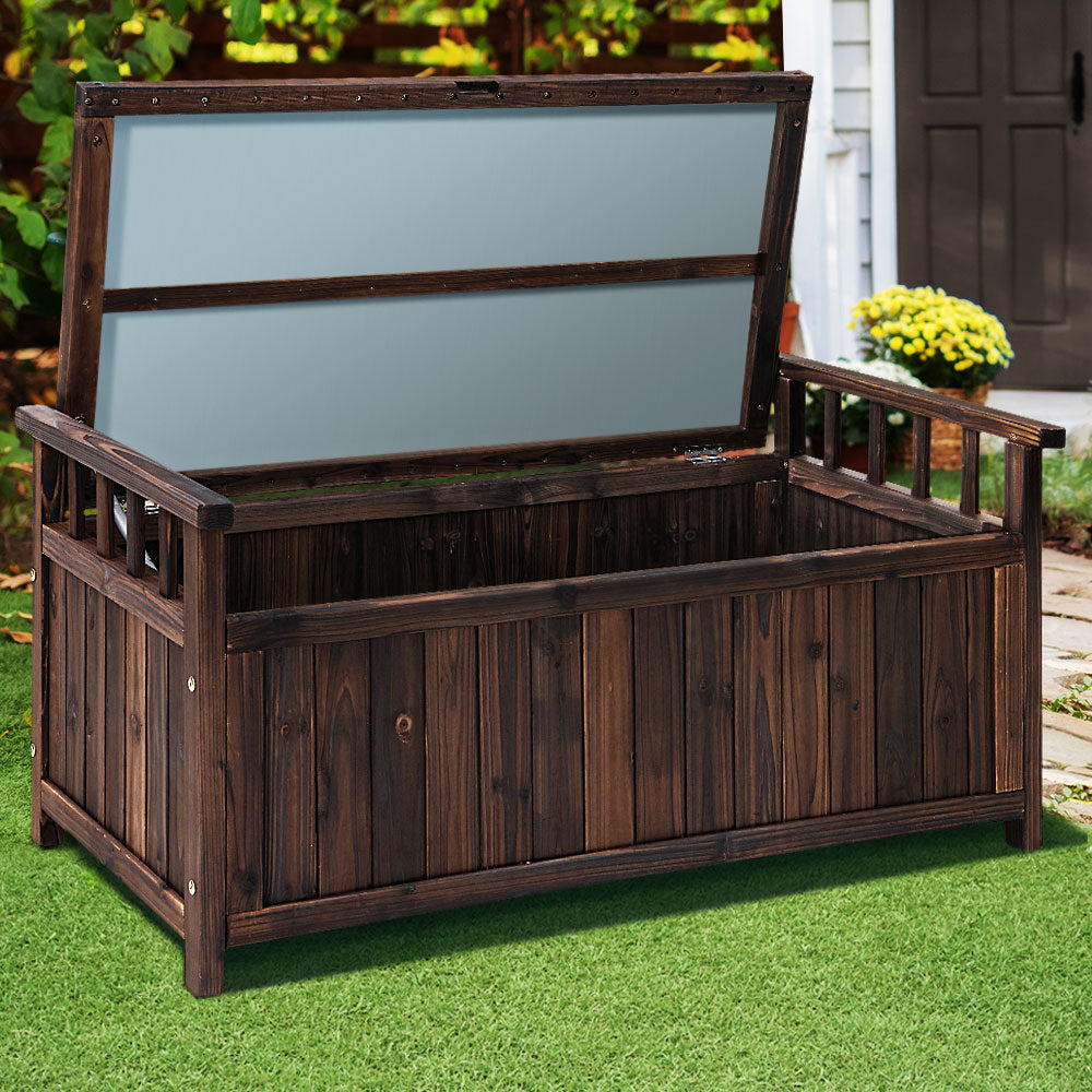 Gardeon Outdoor Storage Bench Box Wooden Garden Toy Tool Shed Patio Furniture Charcoal - Bring To Door 