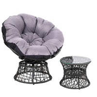 Thumbnail for Gardeon Outdoor Lounge Setting Papasan Chair Wicker Table Garden Furniture Black