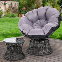 Thumbnail for Gardeon Outdoor Lounge Setting Papasan Chair Wicker Table Garden Furniture Black