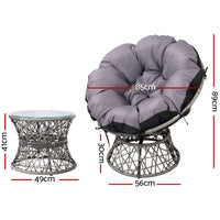 Thumbnail for Gardeon Outdoor Lounge Setting Papasan Chair Wicker Table Garden Furniture Grey