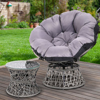 Thumbnail for Gardeon Outdoor Lounge Setting Papasan Chair Wicker Table Garden Furniture Grey