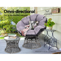 Thumbnail for Gardeon Outdoor Lounge Setting Papasan Chair Wicker Table Garden Furniture Grey