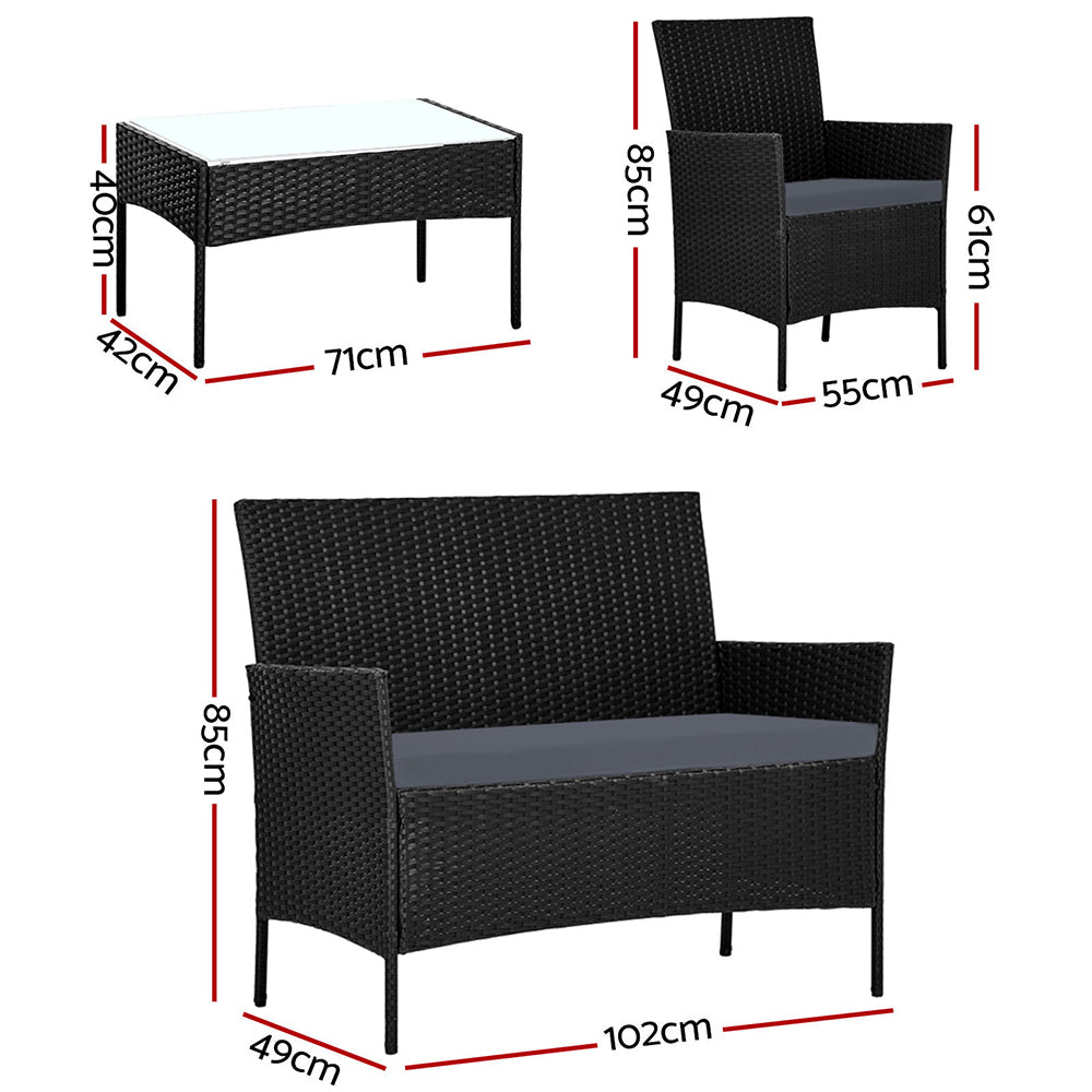 Gardeon 4 Seater Outdoor Sofa Set with Storage Cover Wicker Table Chair Black - Bring To Door 