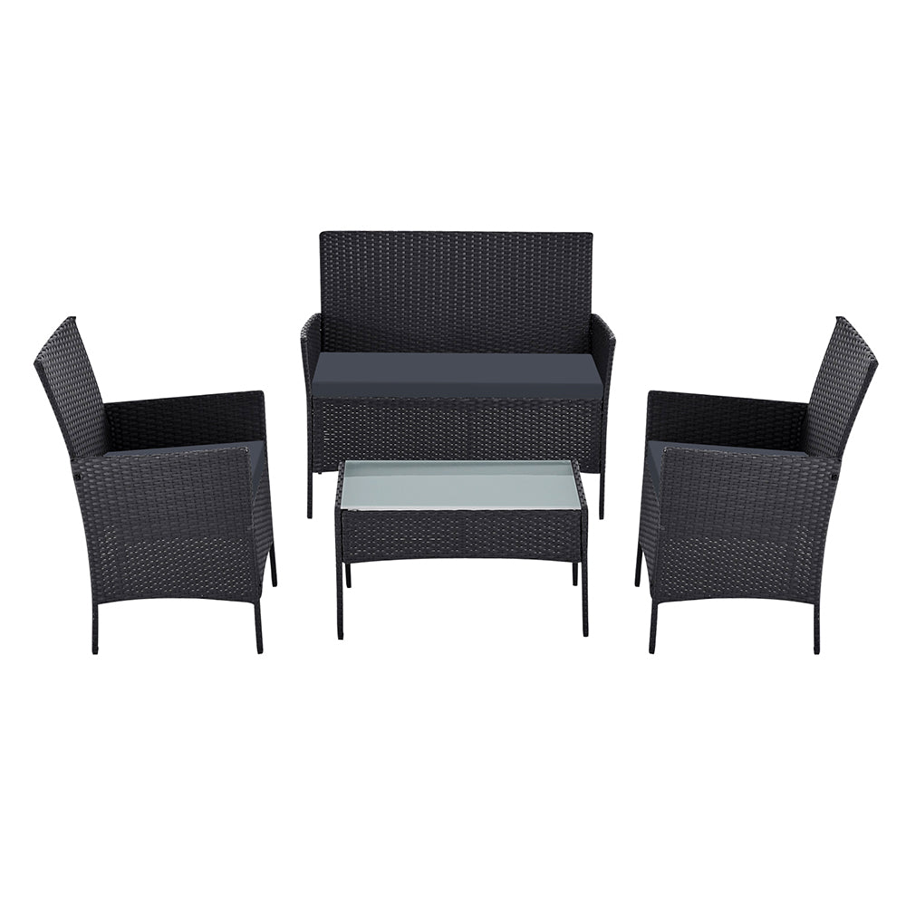 Gardeon 4 Seater Outdoor Sofa Set with Storage Cover Wicker Table Chair Black - Bring To Door 