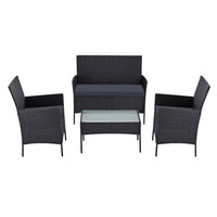 Thumbnail for Gardeon 4 Seater Outdoor Sofa Set with Storage Cover Wicker Table Chair Black - Bring To Door 