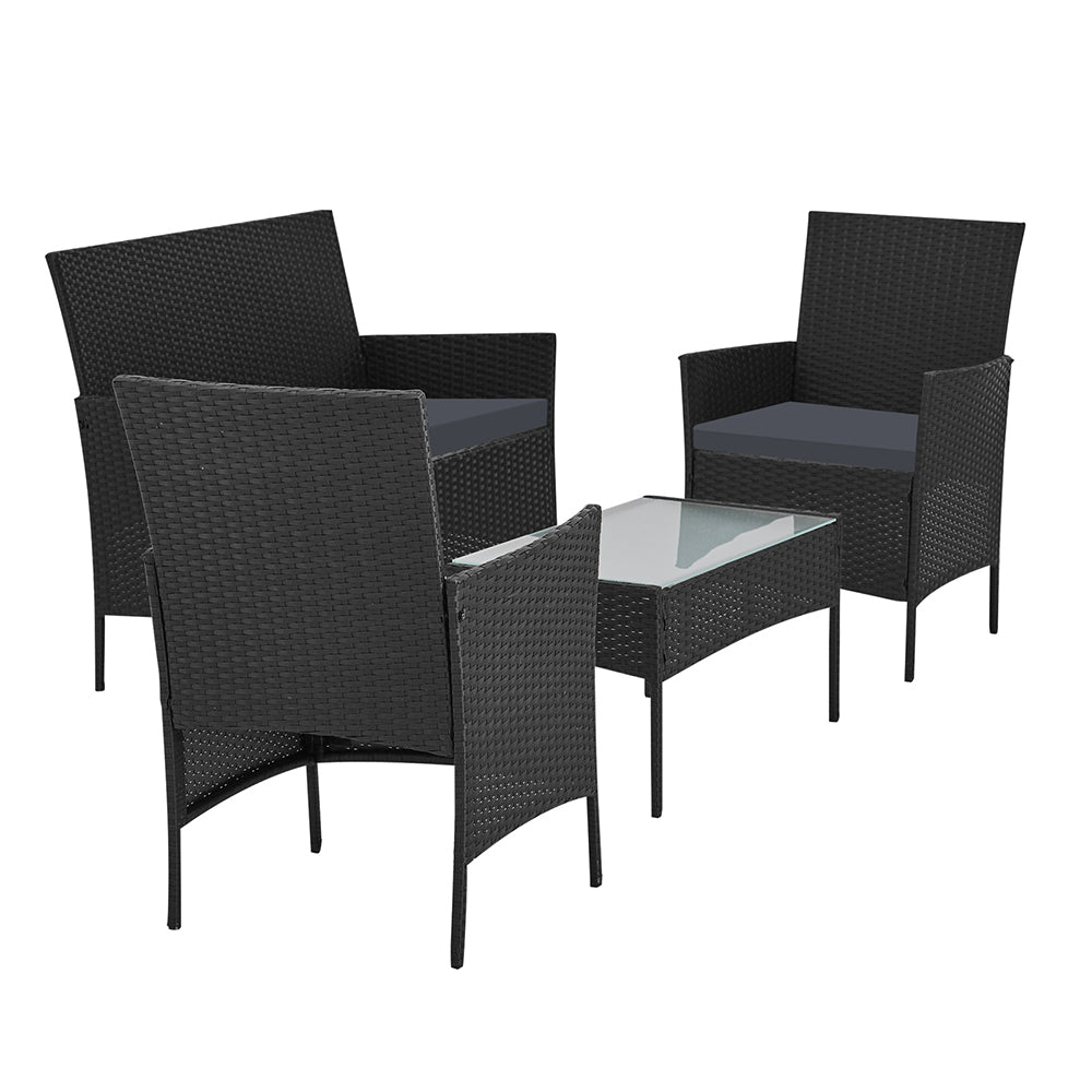 Gardeon 4 Seater Outdoor Sofa Set with Storage Cover Wicker Table Chair Black - Bring To Door 