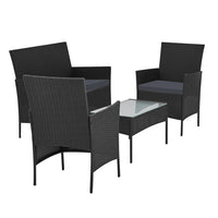 Thumbnail for Gardeon 4 Seater Outdoor Sofa Set with Storage Cover Wicker Table Chair Black - Bring To Door 