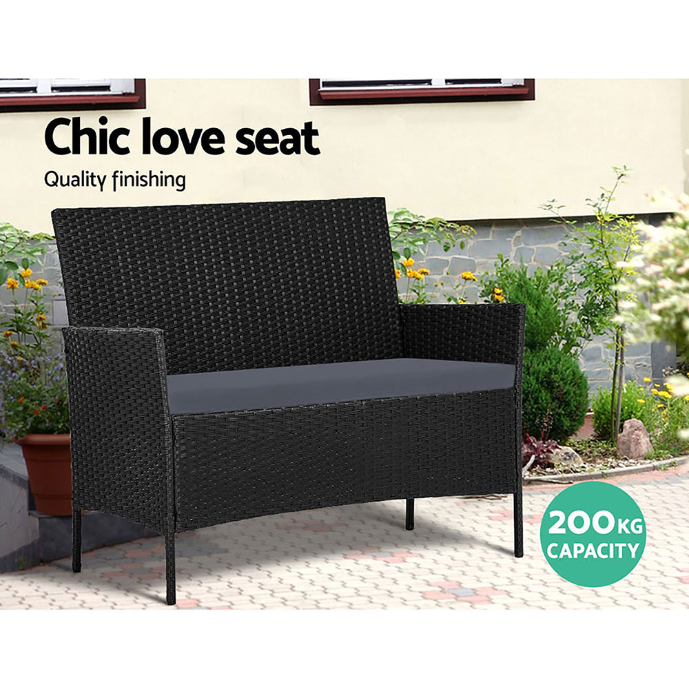 Gardeon 4 Seater Outdoor Sofa Set with Storage Cover Wicker Table Chair Black - Bring To Door 