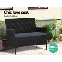 Thumbnail for Gardeon 4 Seater Outdoor Sofa Set with Storage Cover Wicker Table Chair Black - Bring To Door 