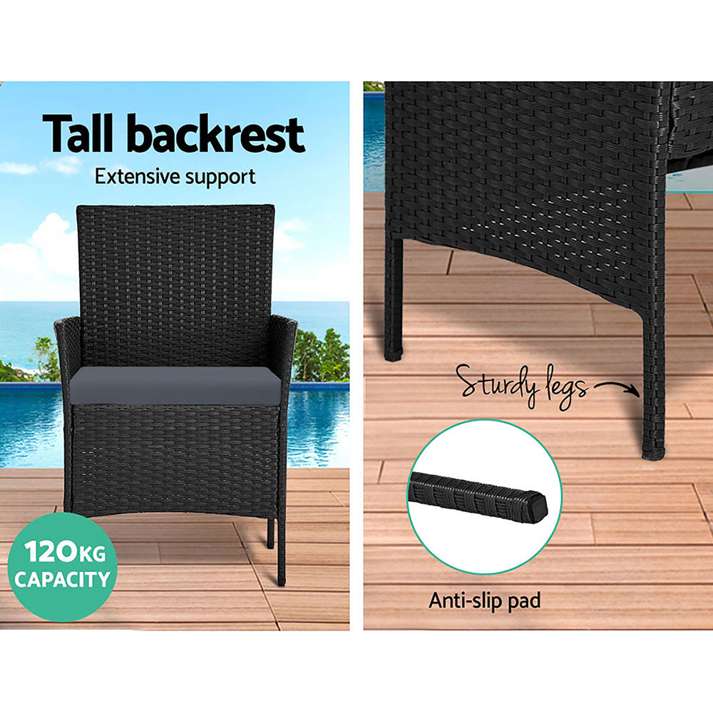 Gardeon 4 Seater Outdoor Sofa Set with Storage Cover Wicker Table Chair Black - Bring To Door 