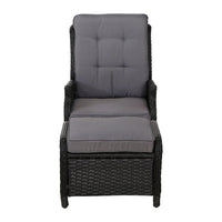 Thumbnail for Gardeon 2PC Recliner Chair Sun lounge Wicker Lounger Outdoor Furniture Adjustable Black - Bring To Door 