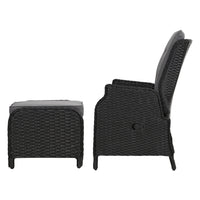 Thumbnail for Gardeon 2PC Recliner Chair Sun lounge Wicker Lounger Outdoor Furniture Adjustable Black - Bring To Door 