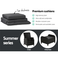 Thumbnail for Gardeon 2PC Recliner Chair Sun lounge Wicker Lounger Outdoor Furniture Adjustable Black - Bring To Door 