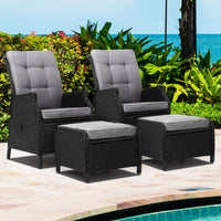 Thumbnail for Gardeon 2PC Recliner Chair Sun lounge Wicker Lounger Outdoor Furniture Adjustable Black - Bring To Door 