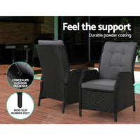 Thumbnail for Gardeon 2PC Recliner Chair Sun lounge Wicker Lounger Outdoor Furniture Adjustable Black - Bring To Door 