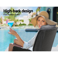 Thumbnail for Gardeon 2PC Recliner Chair Sun lounge Wicker Lounger Outdoor Furniture Adjustable Black - Bring To Door 