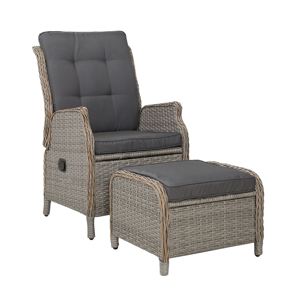 Gardeon Recliner Chair Sun lounge Wicker Lounger Outdoor Furniture Patio Adjustable Grey - Bring To Door 