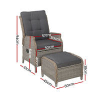 Thumbnail for Gardeon Recliner Chair Sun lounge Wicker Lounger Outdoor Furniture Patio Adjustable Grey - Bring To Door 