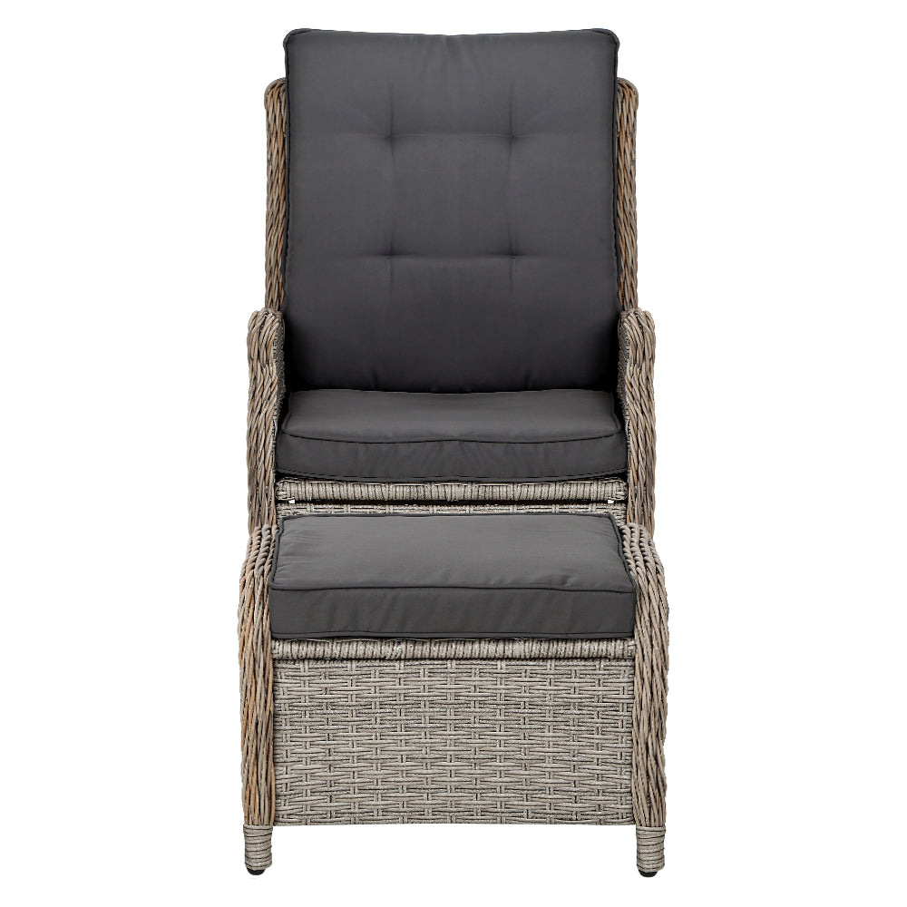 Gardeon Recliner Chair Sun lounge Wicker Lounger Outdoor Furniture Patio Adjustable Grey - Bring To Door 