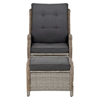 Thumbnail for Gardeon Recliner Chair Sun lounge Wicker Lounger Outdoor Furniture Patio Adjustable Grey - Bring To Door 