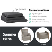 Thumbnail for Gardeon Recliner Chair Sun lounge Wicker Lounger Outdoor Furniture Patio Adjustable Grey - Bring To Door 