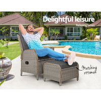 Thumbnail for Gardeon Recliner Chair Sun lounge Wicker Lounger Outdoor Furniture Patio Adjustable Grey - Bring To Door 