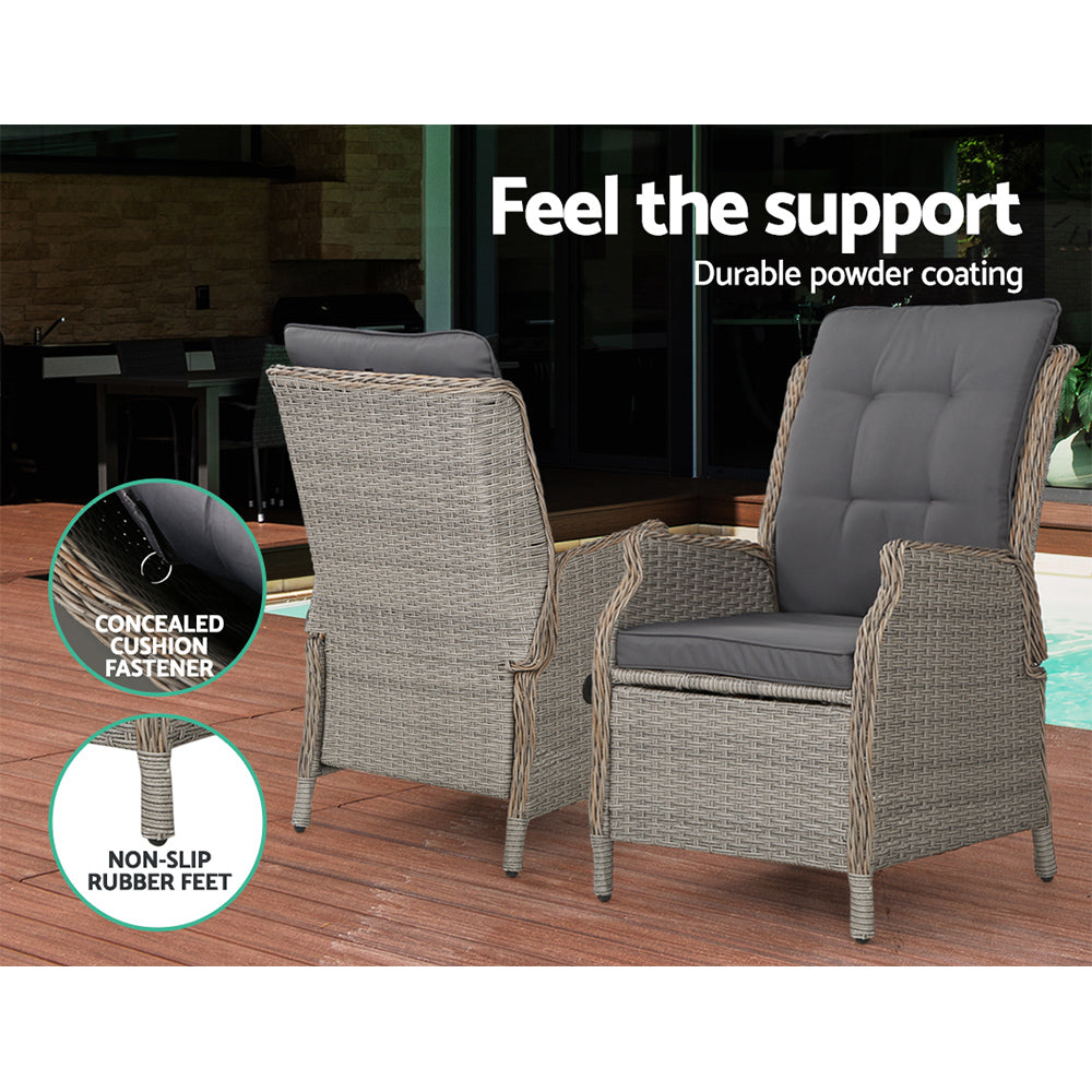 Gardeon Recliner Chair Sun lounge Wicker Lounger Outdoor Furniture Patio Adjustable Grey - Bring To Door 