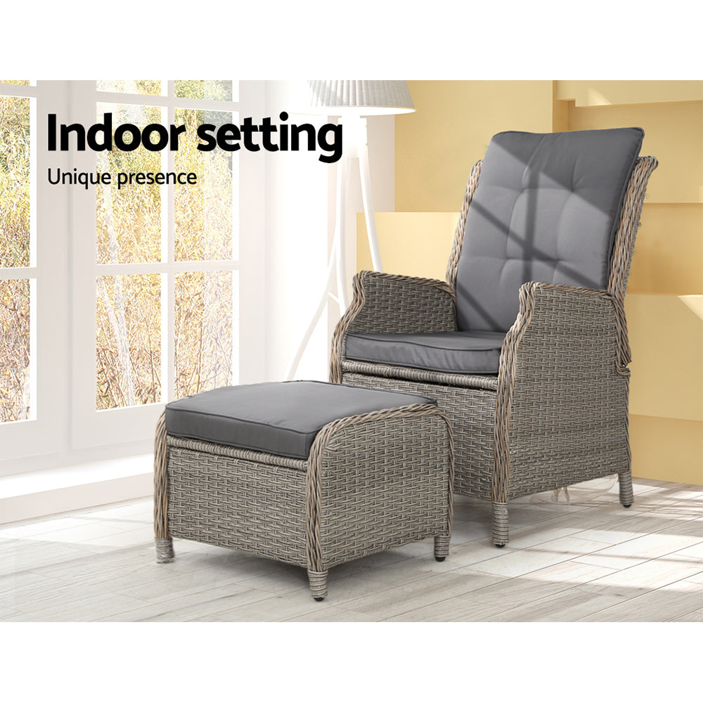 Gardeon Recliner Chair Sun lounge Wicker Lounger Outdoor Furniture Patio Adjustable Grey - Bring To Door 