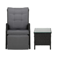 Thumbnail for Gardeon 3PC Recliner Chairs Table Sun lounge Outdoor Furniture Wicker Adjustable Black - Bring To Door 