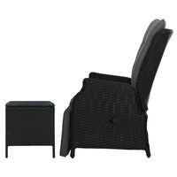 Thumbnail for Gardeon 3PC Recliner Chairs Table Sun lounge Outdoor Furniture Wicker Adjustable Black - Bring To Door 