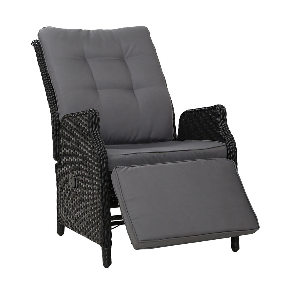 Gardeon Recliner Chairs Sun lounge Wicker Lounger Outdoor Furniture Patio Adjustable Black - Bring To Door 