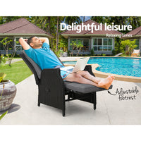 Thumbnail for Gardeon Recliner Chairs Sun lounge Wicker Lounger Outdoor Furniture Patio Adjustable Black - Bring To Door 