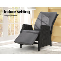 Thumbnail for Gardeon Recliner Chairs Sun lounge Wicker Lounger Outdoor Furniture Patio Adjustable Black - Bring To Door 