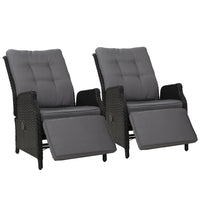 Thumbnail for Gardeon 2PC Recliner Chairs Sun lounge Wicker Lounger Outdoor Furniture Adjustable Black - Bring To Door 