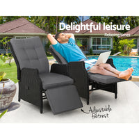 Thumbnail for Gardeon 2PC Recliner Chairs Sun lounge Wicker Lounger Outdoor Furniture Adjustable Black - Bring To Door 