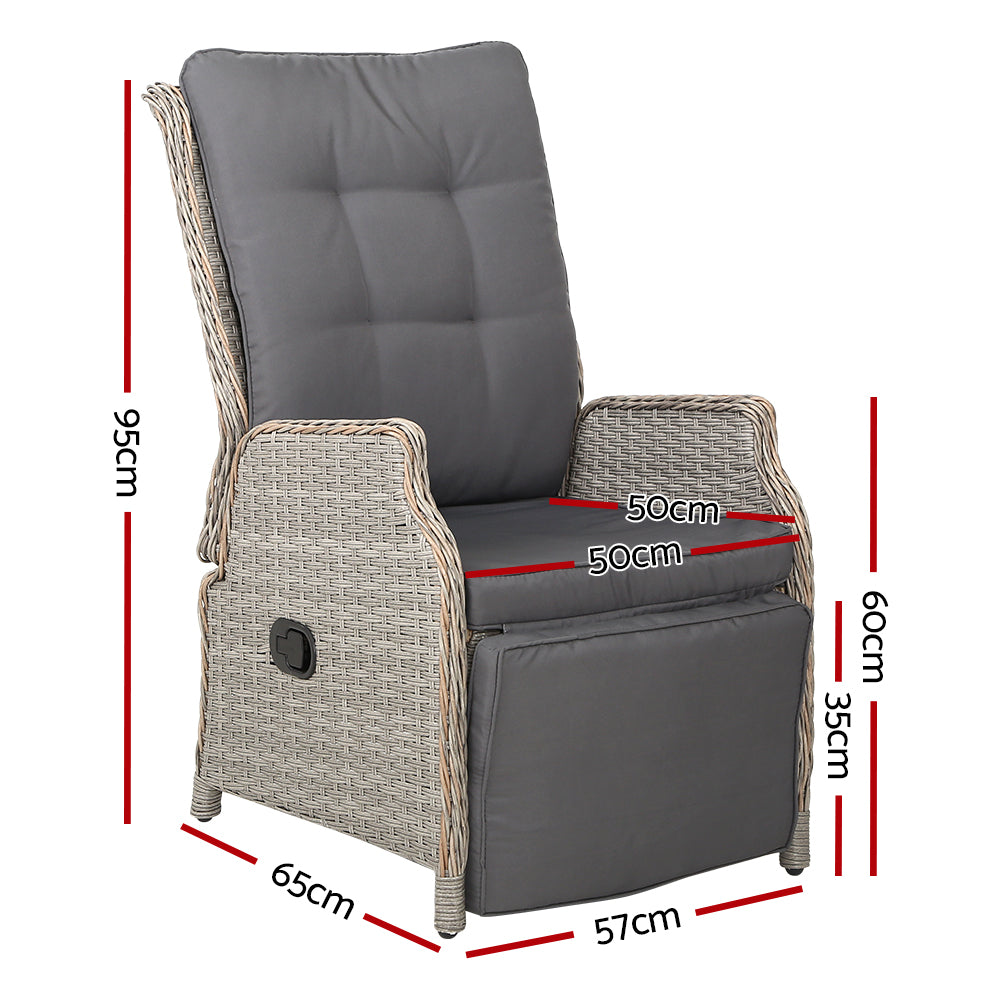 Gardeon 2PC Recliner Chairs Sun lounge Wicker Lounger Outdoor Furniture Adjustable Grey - Bring To Door 