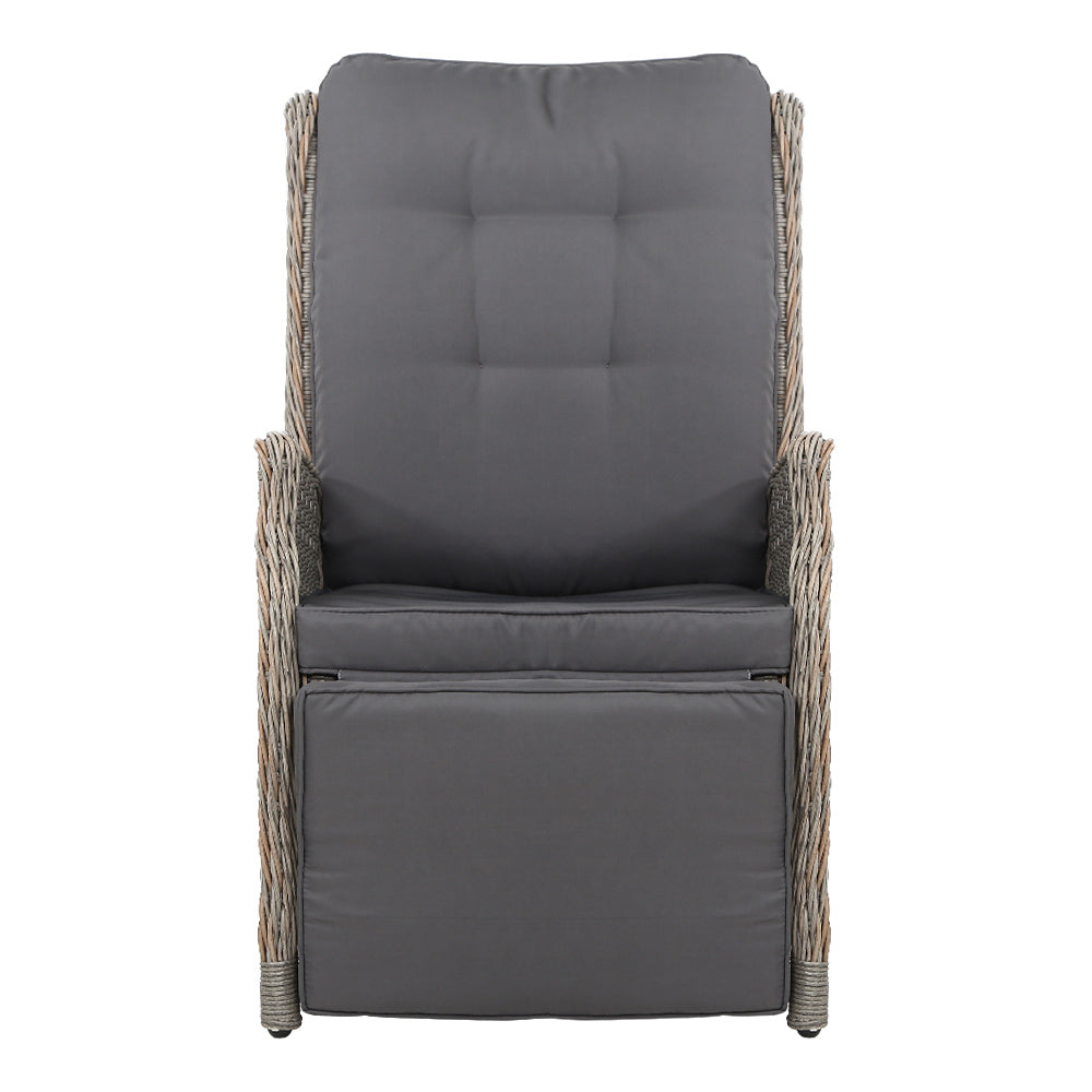 Gardeon 2PC Recliner Chairs Sun lounge Wicker Lounger Outdoor Furniture Adjustable Grey - Bring To Door 