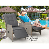 Thumbnail for Gardeon 2PC Recliner Chairs Sun lounge Wicker Lounger Outdoor Furniture Adjustable Grey - Bring To Door 