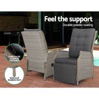 Thumbnail for Gardeon 2PC Recliner Chairs Sun lounge Wicker Lounger Outdoor Furniture Adjustable Grey - Bring To Door 