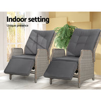 Thumbnail for Gardeon 2PC Recliner Chairs Sun lounge Wicker Lounger Outdoor Furniture Adjustable Grey - Bring To Door 