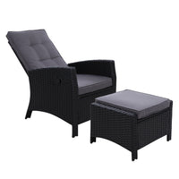 Thumbnail for Gardeon Recliner Chair Sun lounge Wicker Lounger Outdoor Patio Furniture Adjustable Black - Bring To Door 