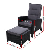 Thumbnail for Gardeon Recliner Chair Sun lounge Wicker Lounger Outdoor Patio Furniture Adjustable Black - Bring To Door 