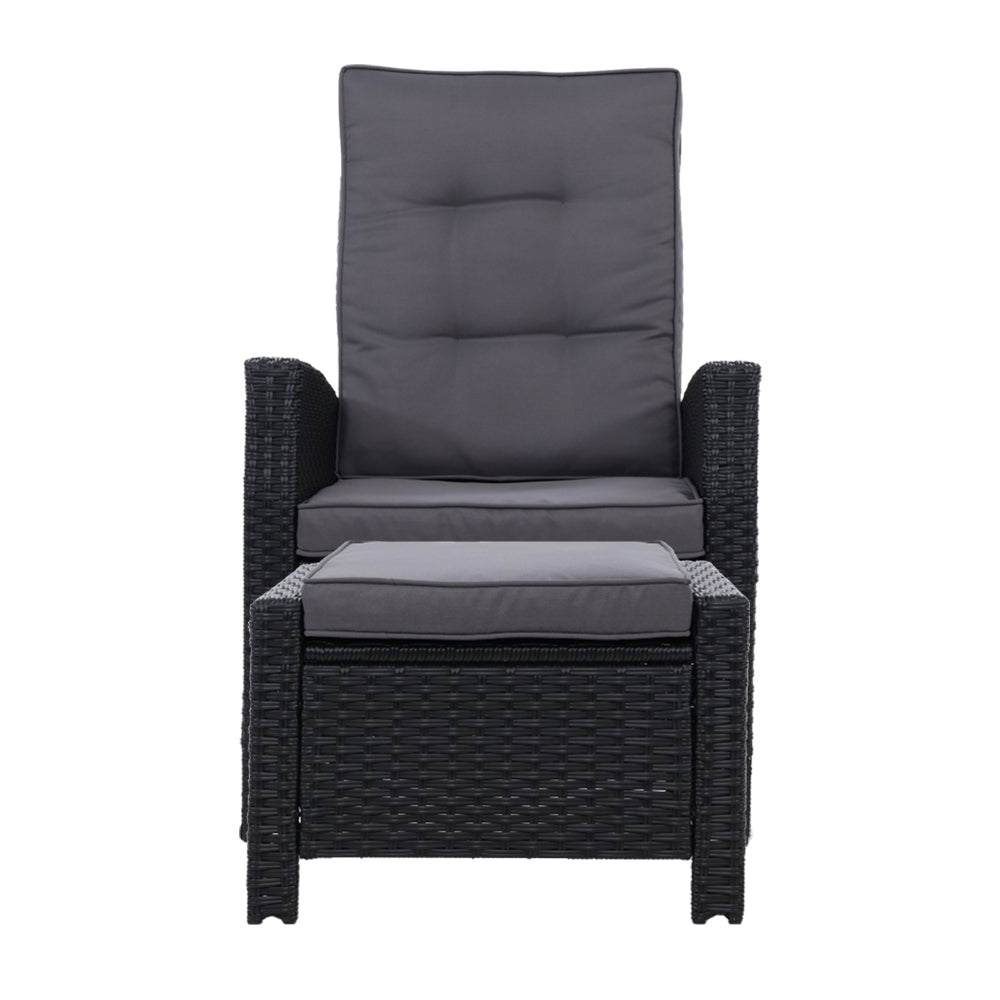 Gardeon Recliner Chair Sun lounge Wicker Lounger Outdoor Patio Furniture Adjustable Black - Bring To Door 