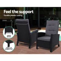 Thumbnail for Gardeon Recliner Chair Sun lounge Wicker Lounger Outdoor Patio Furniture Adjustable Black - Bring To Door 