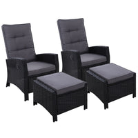 Thumbnail for Gardeon 2PC Recliner Chairs Sun lounge Wicker Lounger Outdoor Furniture Adjustable Black - Bring To Door 