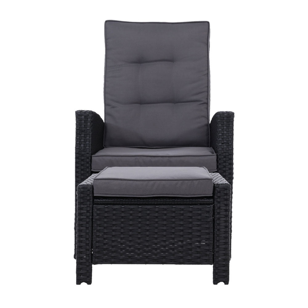 Gardeon 2PC Recliner Chairs Sun lounge Wicker Lounger Outdoor Furniture Adjustable Black - Bring To Door 