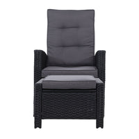 Thumbnail for Gardeon 2PC Recliner Chairs Sun lounge Wicker Lounger Outdoor Furniture Adjustable Black - Bring To Door 